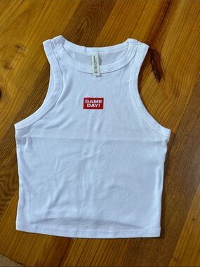 Free People White Cropped Tank with Red 'GAME DAY!' Graphic